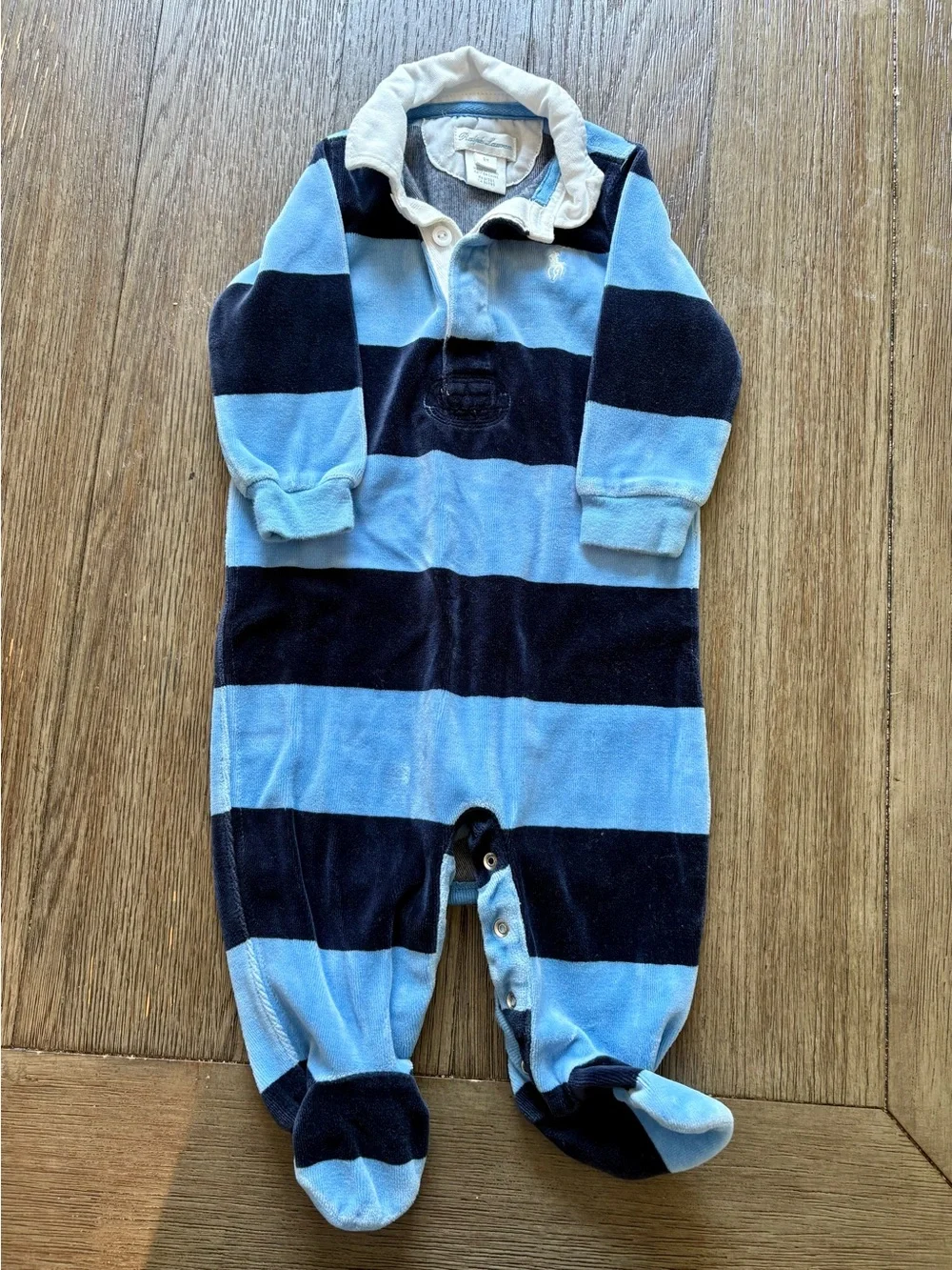 Ralph Lauren Striped Footed One-Piece- Light Blue & Navy - Baby